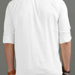 KNOWTED Mandarin Collar Roll-Up Sleeves Straight Short Kurta image 2