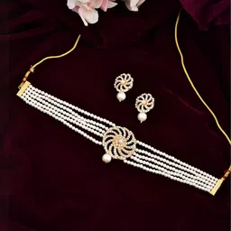 VOJ Women Gold-Plated Artificial Stone Studded And Pearl Studded Tradional Chokar Set-picture-26