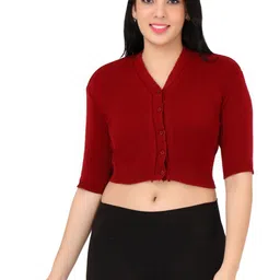 FEMULA Maroon Woollen Blouson Solid Crop Top-picture-13