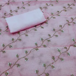 RUDRAA FAB Embroidered Sequinned Chanderi Cotton Unstitched Dress Material image 3