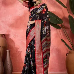 Sangria Floral Printed Pure Silk Saree With Blouse image 5