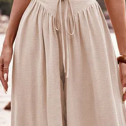 Outzidr Women Solid Mid-Rise Wide Leg Parallel Trousers image 2