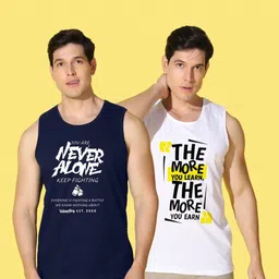 WOOSTRO Men Pack of 2 Typography Printed Round Neck Cotton Slim Fit Sports T-shirts image 3