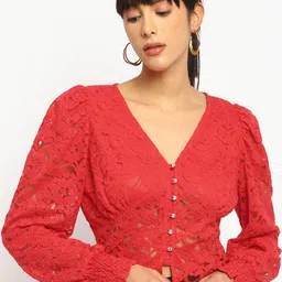 theulluu.com Women Self Design V-Neck Cuffed Sleeves Regular Top-picture-23