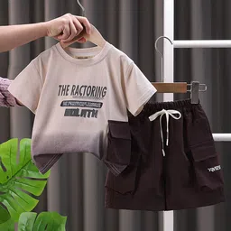 INCLUD Boys Typographic Printed Pocketed T-shirt With Cargo Shorts image 1