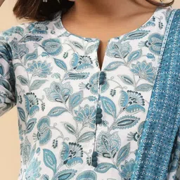 VS MALL Women Floral Printed Regular Thread Work Kurta with Trousers & With Dupatta image 3