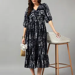 Raiyani Enterprise Women Printed Puff Sleeve Crepe Fit & Flare Midi Dress-picture-19