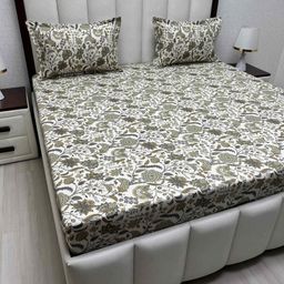 Pure Decor White & Brown Ethnic Motifs Queen Bedsheet with 2 Pillow Covers-picture-47