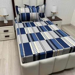 Pure Decor Blue And Grey Floral Printed 250 TC Single Bedsheet Set 1.73 m x 2.36 m-image-0