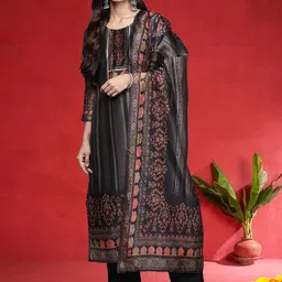 Varanga Women Ethnic Motifs Printed Regular Chanderi Silk Kurta with Trousers & With Dupatta-image-95