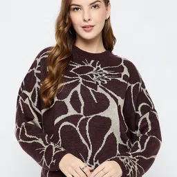 Madame Women Printed Round Neck Full Sleeve Cardigan-image-27