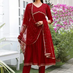 Roly Poly Women Floral Embroidered Empire Kurta with Trousers & With Dupatta image 1