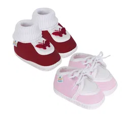 NESKA MODA Kids-Unisex Maroon Cotton Booties-picture-24