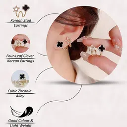 Celestique Cubic Zirconia Studded Star Leaf Shaped Korean Studs image 4