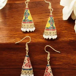 Anouk Set Of 2 Artificial Beaded Dome Shaped Meenakari Jhumkas-picture-11