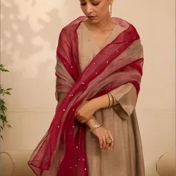 DIVASTRI Women Regular Sequinned Kurta with Trousers & With Dupatta image 5