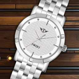 TWIXY Men Brass Dial & Stainless Steel Textured Straps Analogue Watch TYW-LK-4 WHITE image 4