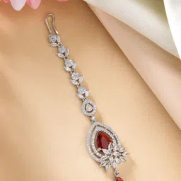 ZENEME Rhodium-Plated American Diamond Studded Maang Tikka Head Jewellery image 1