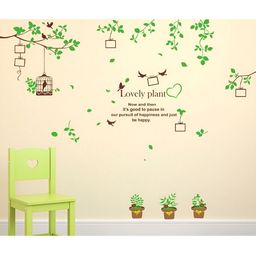 LANSTICK Green & Brown Tree With Birds & CageSelf Adhesive Wall Sticker-picture-14