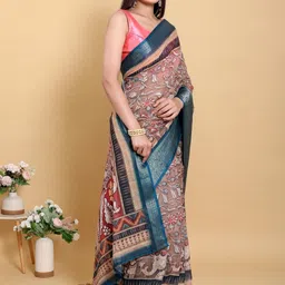 SYMVI Ethnic Motifs Linen Blend Handloom Fashion Saree image 4