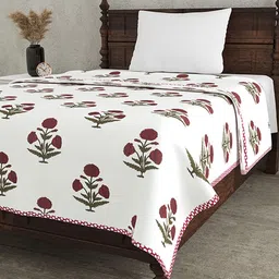 BELLA CASA Lotus Bloom Red Ethnic Motifs Printed Cotton AC Room 110 GSM Single Bed Dohar image 3