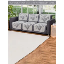 Aura Cream-Coloured & Blue Printed Cotton Sofa Cover image 4