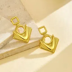DressBerry Stainless Steel 18K Gold-Plated Anti-Tarnish Geometric Shaped Drop Earrings-image-75