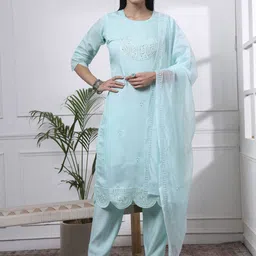 Yufta Women Floral Embroidered Thread Work Kurta Set With Dupatta-picture-31