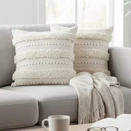 IZAAFA White Set of 2 Embroidered Square Cushion Covers-picture-10