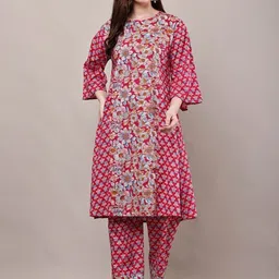 ANUSHKA CREATION Women Floral Printed Regular Pure Cotton Kurta with Trousers image 5