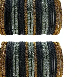 THE BLAZZE Grey Glass Artificial Stones & Beads Bangle image 1