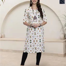 HERE&NOW Selection Of 2 Geometric Printed Round Neck Straight Kurtas-picture-25