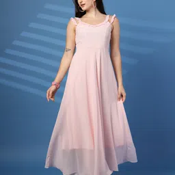 T TRYON ULTIMATE Ruffled Georgette Shoulder Straps Fit & Flare Maxi Dress-picture-24