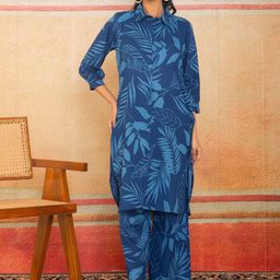 LABEL ADRIJA Women Blue Pure Cotton Floral Printed Co-Ords-picture-21
