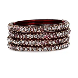 1ST TIME Set Of 12 Maroon Alloy Artificial Stones & Beads Antique Bangles image 5