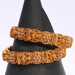 poshify Luxury Gold Plated Goddess Laxmi Design Pure Brass Bangles 2395-1729 Stylish Traditional Bangle image 4