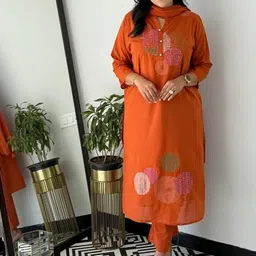 Aaysa Kurti Women Geometric Embroidered Cotton Kurta with Trousers & Dupatta-picture-21