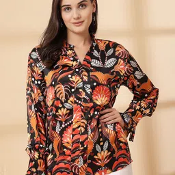 plusS Women Floral Printed Bell Sleeve Shirt Style Regular Top-image-46
