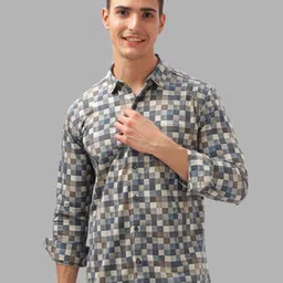 BULLMER Men Spread Collar Checked Cotton Casual Shirt-image-57