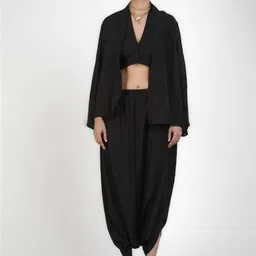 KOVET Satin V-Neck Bralette Top & Parachute Trouser With Shrug Co-Ord Set image 2