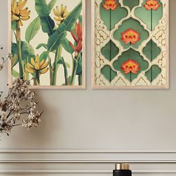 Kotart White & Green 2 Pieces Floral Wooden Painting Wall Art-picture-14