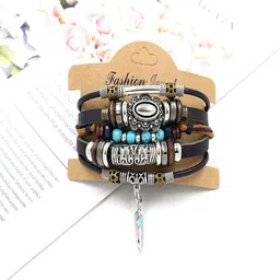 UNIVERSITY TRENDZ Men Set Of 4 Leather Silver-Plated Multistrand Bracelets image 3