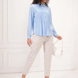 CHIC BY TOKYO TALKIES Women Solid Mandarin Collar Top-image-46