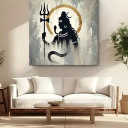 999Store Grey & Black Lord Shiva With Trishul Printed Canvas Wall Art-image-12