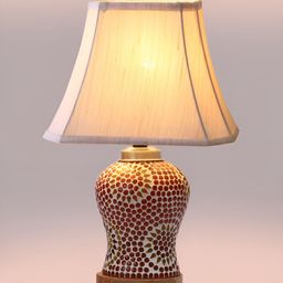 Aura Off White & Red Printed Glass Frustum Shaped Table Lamp-picture-1