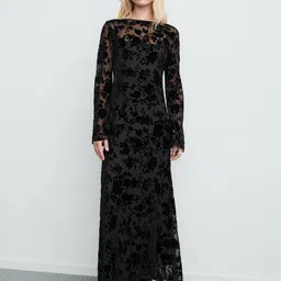 MANGO Floral Bell Sleeve Jacquard Maxi Dress-image-12