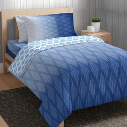 The Happy Pod Blue & White Geometric Pure Cotton Flat Single Bedsheet & 1 Pillow Cover image 2