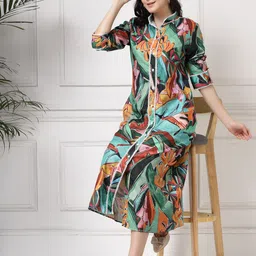 Get Glamr Tropical Print Linen A-Line Midi Dress image 1