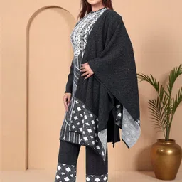 The Zigar Studio Women Regular Pure Wool Kurta with Trousers & With Dupatta image 3