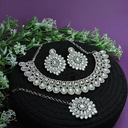 Anouk Rhodium-Plated Stones Studded Jewellery Set-picture-26